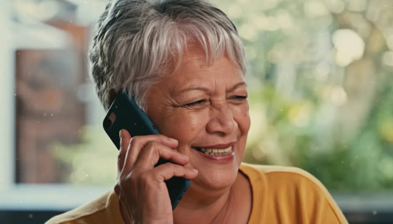 A care coordinator smiling while talking on the phone